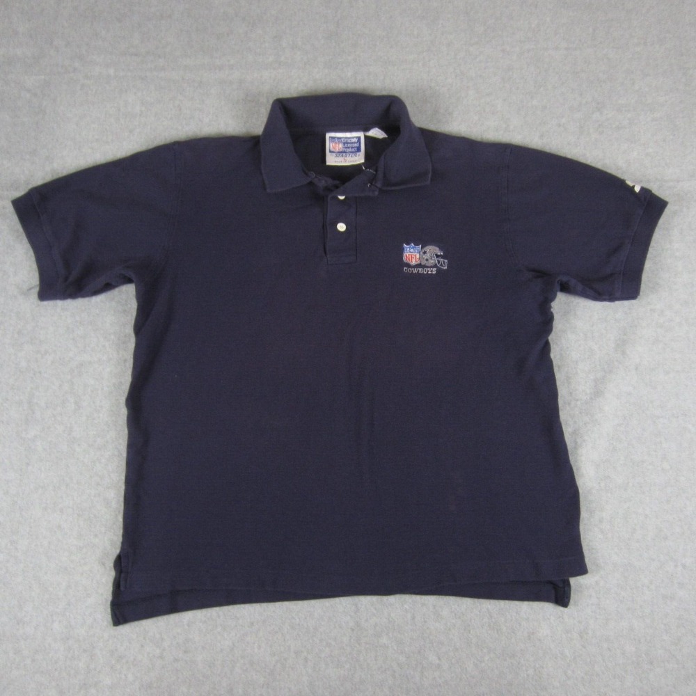 Vintage Dallas Cowboys Mens L Polo Shirt Blue Starter NFL Faded READ